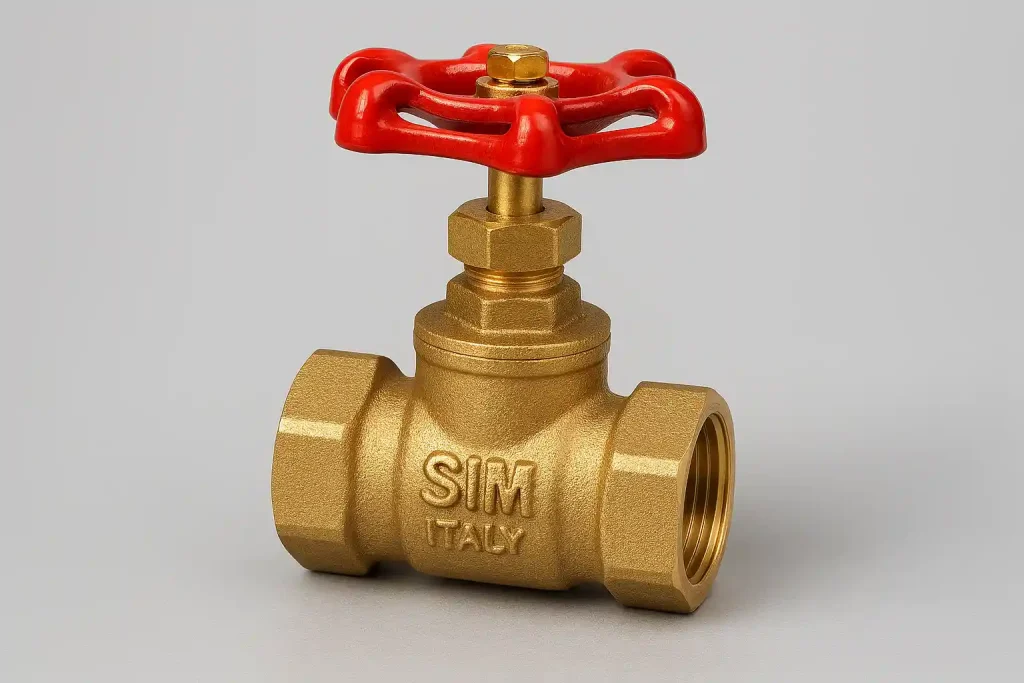 نمای نزدیک بدنه شیر فلکه برنجی سیم ایتالیا